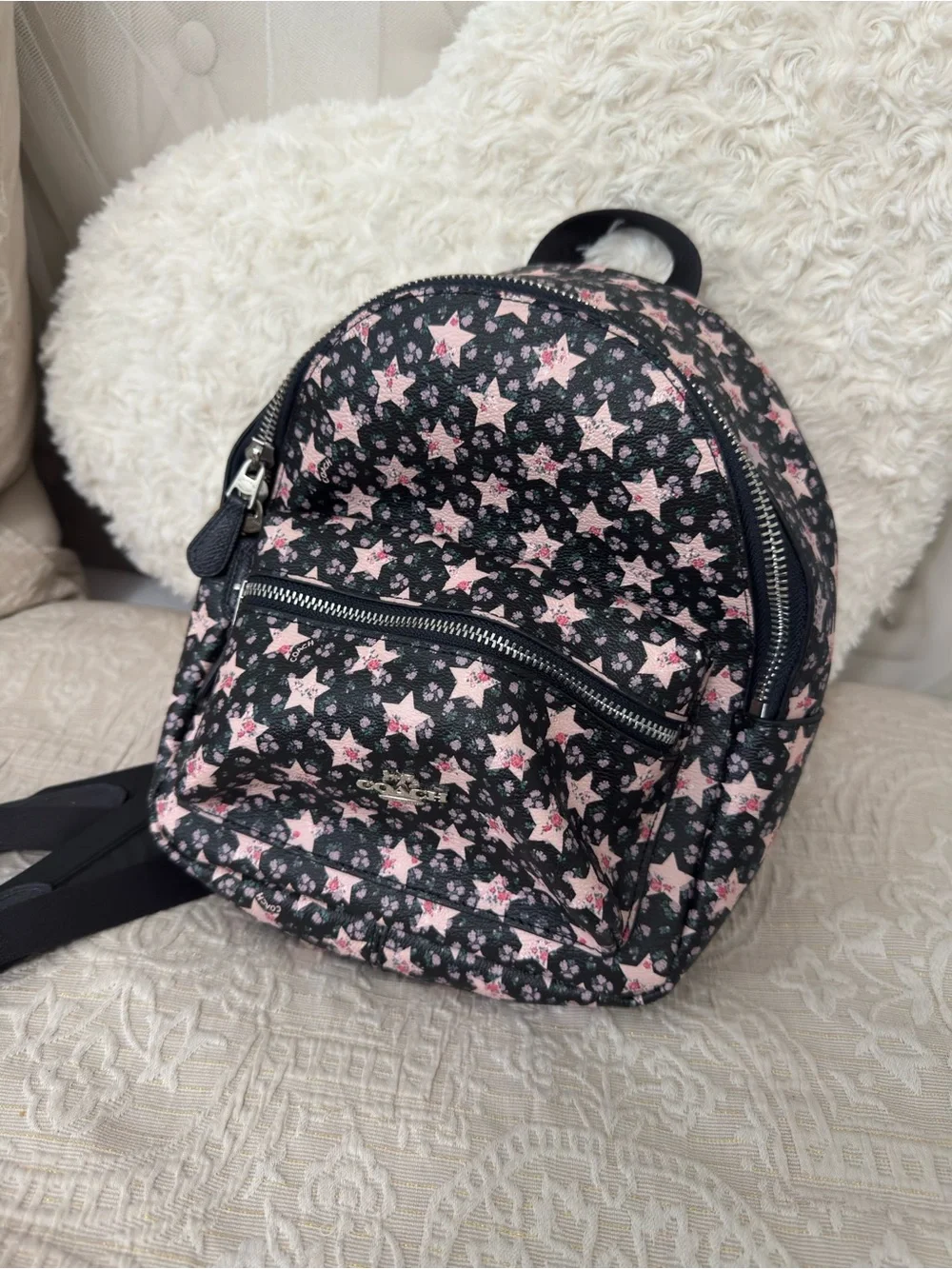 Coach Black Mini Backpack with Pink Star Print